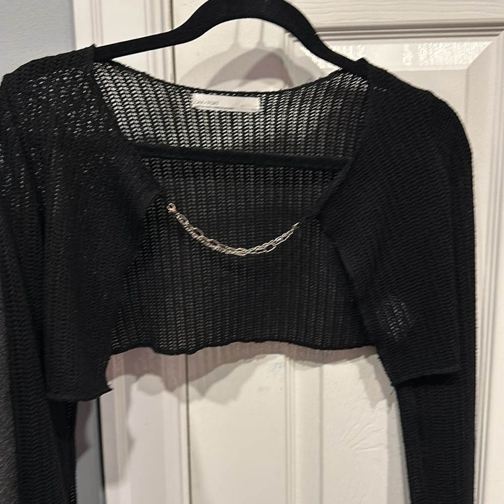 Oak and Fort Cropped Knit Cardigan with Chain